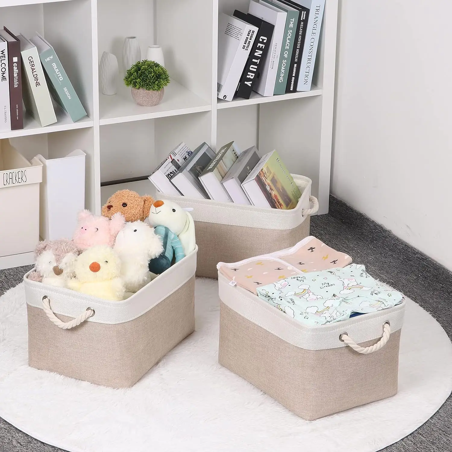 Linum Home Textiles - Foldable Linen Storage Basket with Handle