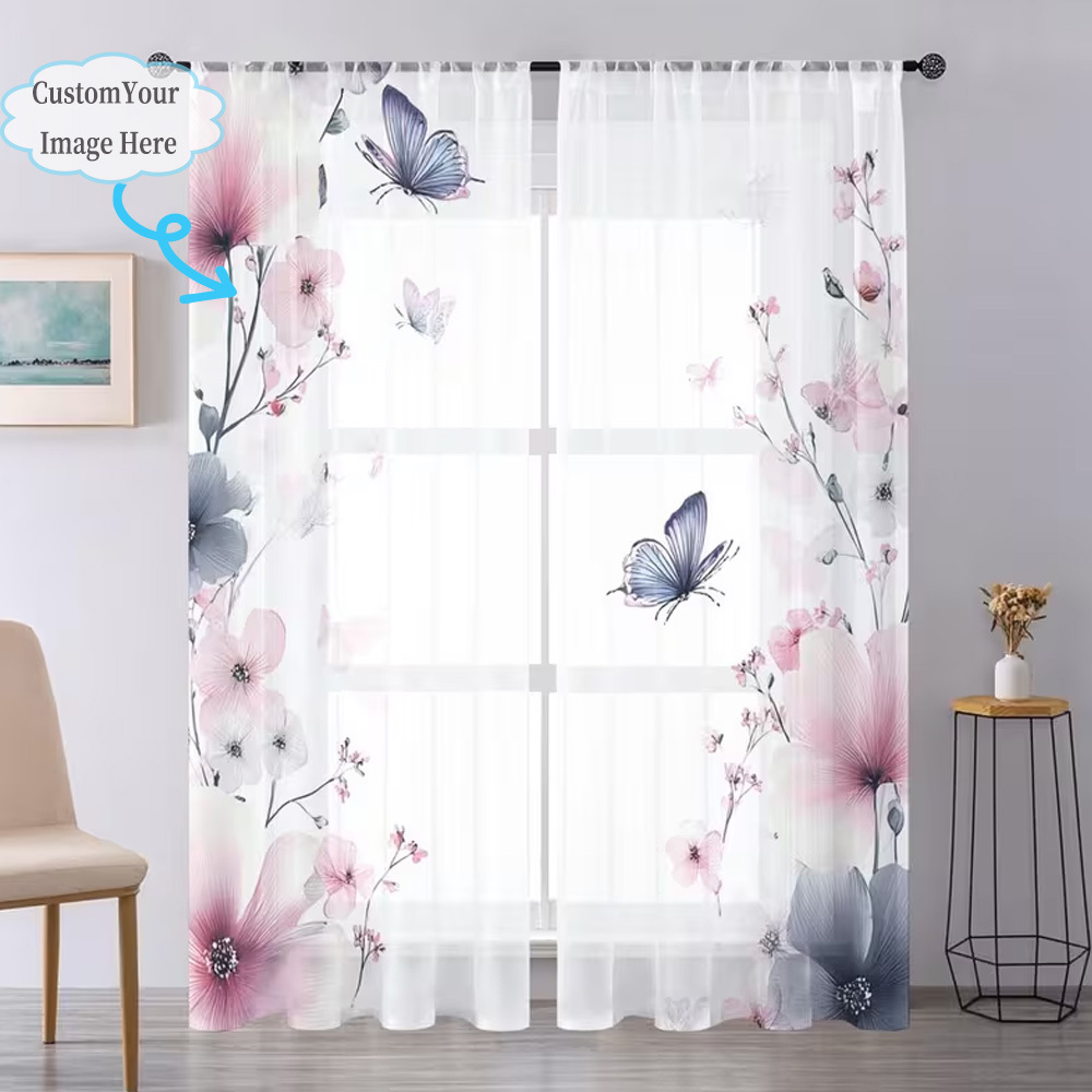 Custom 2D Flat 2pcs Sheer Curt - Home Textiles Design ulasan dan harga