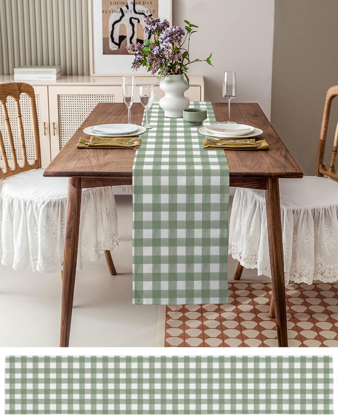 Green Buffalo Plaid Linen Tabl - Linum Home Textiles ulasan dan harga