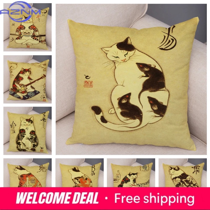 Vintage Japanese Samurai Cat T - Japanese Home Textiles ulasan dan harga