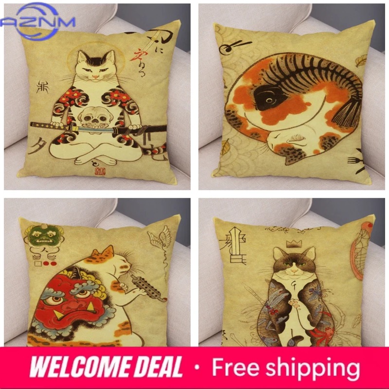 Vintage Japanese Samurai Cat T - Japanese Home Textiles ulasan dan harga