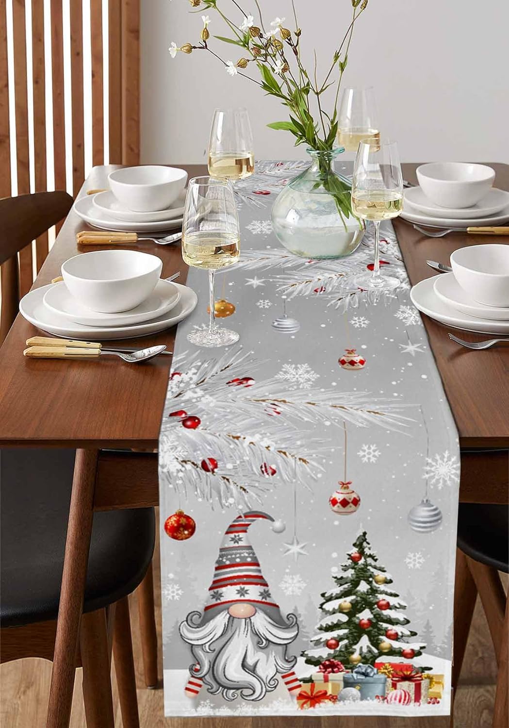 Christmas Gray Gnomes Linen Ta - Linum Home Textiles ulasan dan harga